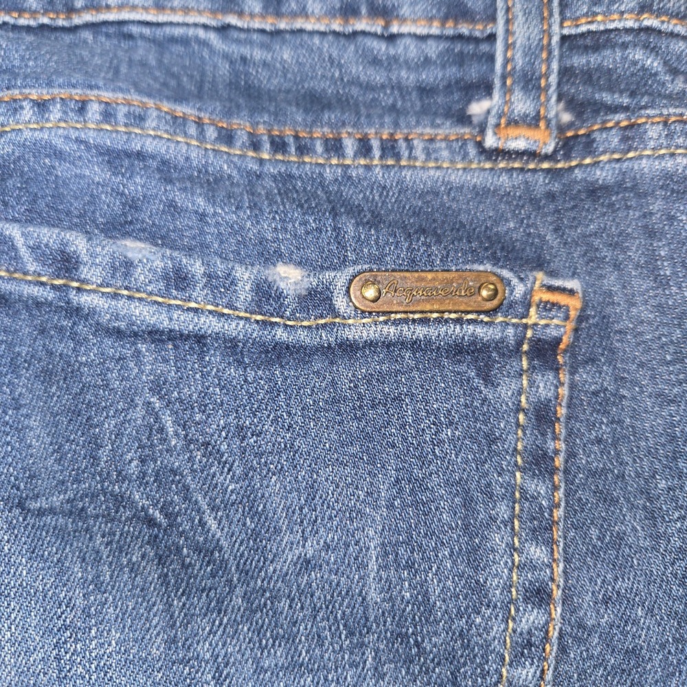 Acquaverde Blue Flare Leg Denim Jeans Snap Button Hem Medium Wash Bell bottom - Picture 13 of 16